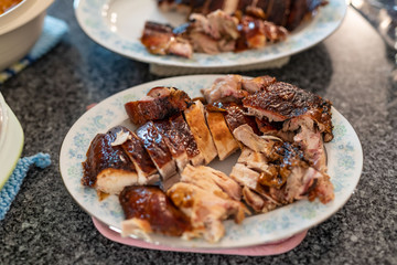 sliced portions of the smoked thanksgiving turkey