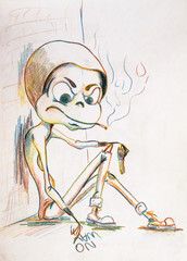 Umorik became a ganster, he has a gun, he smokes sitting near the wall