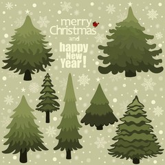 Obraz premium Christmas card with stylized Christmas trees