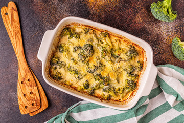 Broccoli gratin in a baking dish.