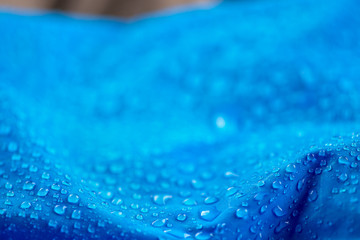 Nylon waterproof fabric with heavy blurred background and focused on the foreground water drops