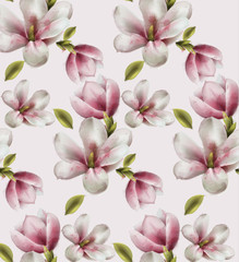 Magnolia pattern Vector watercolor. flowers decor on white backgrounds