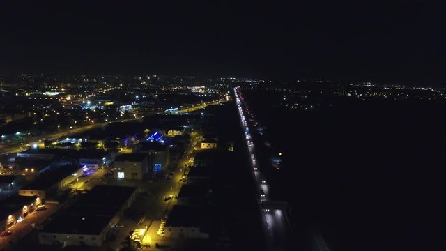 Night highway traffic by aerial drone view