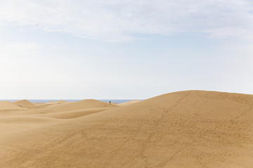 Fototapeta na wymiar Desert, sand dunes with footprints. Canary islands, Maspalomas.