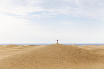 Desert, sand dunes with footprints. Canary islands, Maspalomas.