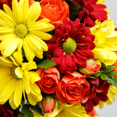 Fototapeta premium Mix bouquet of daisies, lilies, roses and exotic
