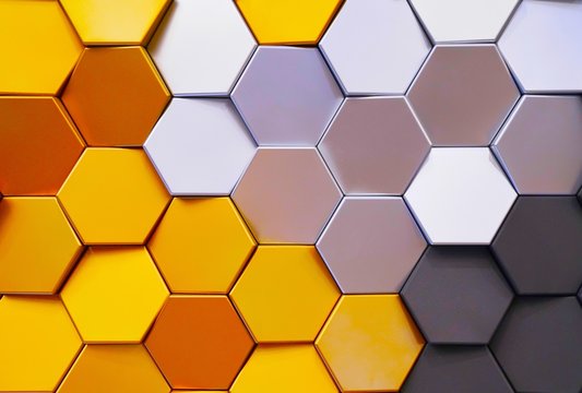 Modern technological background in the style of bee honeycombs. 3D rendering © Bilal