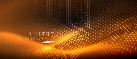 Neon glowing lines, magic energy space light concept, abstract background wallpaper design