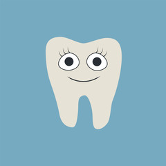 Cartoon smiley tooth isolated on blue background