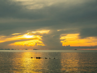 Seascape view under twilight evening sky