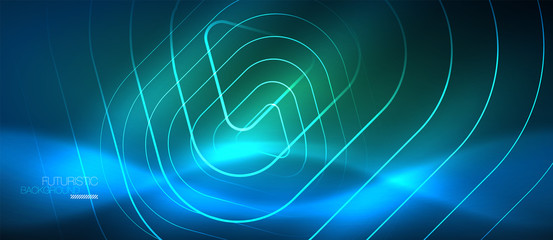 Neon glowing techno lines, hi-tech futuristic abstract background template with geometric shapes