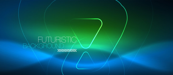 Neon glowing techno lines, hi-tech futuristic abstract background template with geometric shapes