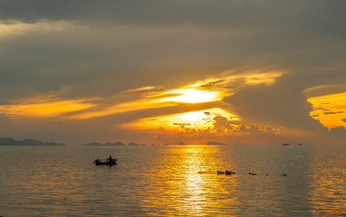 Seascape view under twilight evening sky