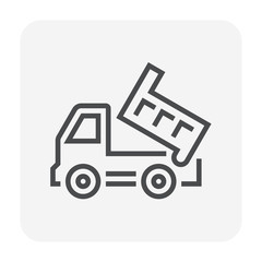 Dump truck vector icon. May called tipper truck, dumper trailer or tip lorry. Heavy machine equipment or vehicle for construction to load, unload, carrier, transport and delivery sand, rock and gravel