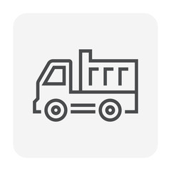Dump truck vector icon. May called tipper truck, dumper trailer or tip lorry. Heavy machine equipment or vehicle for construction to load, unload, carrier, transport and delivery sand, rock and gravel