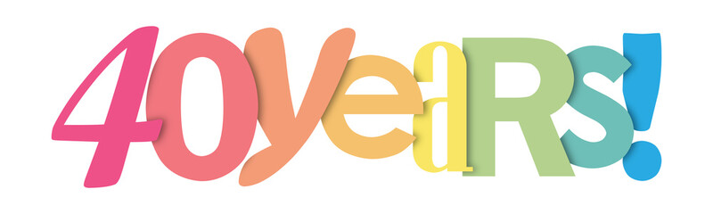 40 YEARS colorful overlapping letters icon