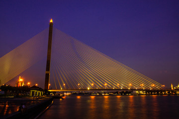 Fototapeta na wymiar Tensile structure at Rama 8 Bridge Bangkok Thailand, across Chaophraya river