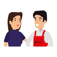 Fototapeta premium man with bbq apron and woman
