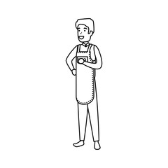 man with bbq apron character