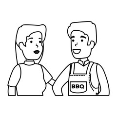 man with bbq apron and woman