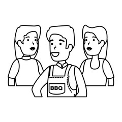 man with bbq apron and friends