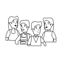 man with bbq apron and friends