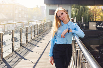 Modern young woman in a big city