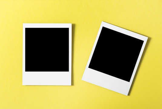 Retro style photo frames yellow background