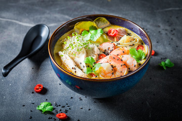Malaysian Soup with prawn and coconut milk