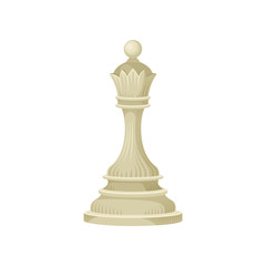 Flat vector icon of beige wooden chess piece - queen. Figure of board game. Sport and leisure theme