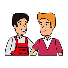 Fototapeta premium man with bbq apron and boy