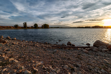 lake in navarra at sunset