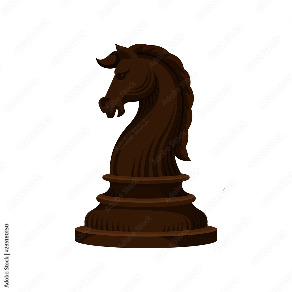 Canvas Prints flat vector icon of dark brown wooden chess piece - knight. small figurine of strategic board game