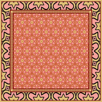 Design with abstract hand drawn floral geometric pattern with decorative element. Vector illustration. Template design for card, shawl, bandanna, fashion print
