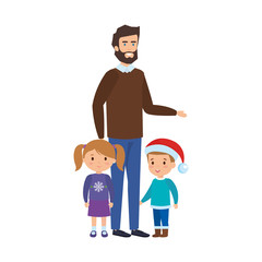 father and kids with christmas clothes