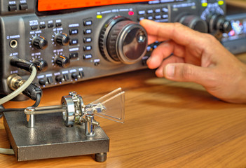 Modern high frequency radio amateur transceiver closeup