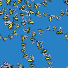 Seamless background of swarm of bees