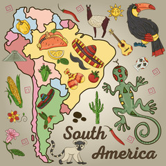 color_4_drawing on the theme of South America, the continent depicts plants, animals living in South America