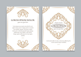 Fototapeta na wymiar Gold and white vintage greeting card. Luxury vector ornament template. Great for invitation, flyer, menu, brochure, postcard, background, wallpaper, decoration, packaging or any desired idea.