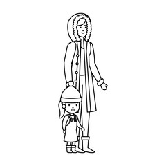 mother and daughter with winter clothes