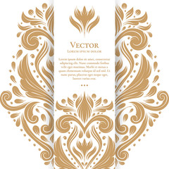 Gold and white vintage greeting card. Luxury vector ornament template. Great for invitation, flyer, menu, brochure, postcard, background, wallpaper, decoration, packaging or any desired idea.