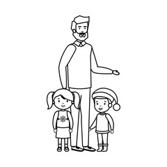 father and kids with christmas clothes