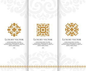 Set of vector emblem. Elegant, classic elements. Can be used for jewelry, beauty and fashion industry. Great for logo, monogram, invitation, flyer, menu, brochure, background, or any desired idea.