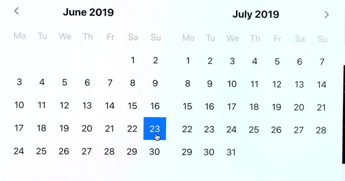Online Hotel Reservation, Departure Date And Arrival Date With A Virtual Calendar. Close Up View Of A Computer Monitor Screen - DCi 4K Resolution
