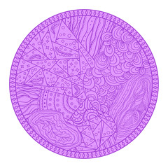 Circle colored pattern on white. Zentangle. Hand drawn mandala on isolated background. Design for spiritual relaxation for adults. Print for flyers and banners. Vintage and retro style