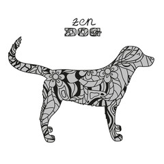 Dog on white. Hand drawn animal with abstract patterns on isolation background. Design for spiritual relaxation for adults. Zentangle. Doodle for banners, posters, t-shirts and textiles