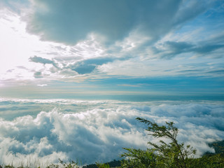Beautiful Sky with Sea of the mist of fog in the morning on Khao Luang mountain in Ramkhamhaeng National Park,Sukhothai province Thailand