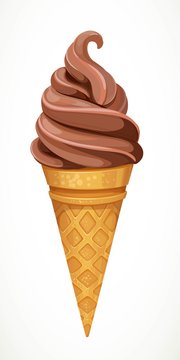 Soft chocolate ice cream in cone isolated on a white background