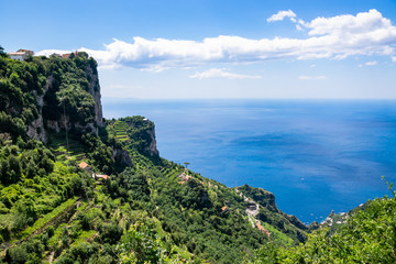 Fototapeta na wymiar Breathtaking view from Sentiero degli Dei - The Path of the Gods hike, Amalfi Coast, Southern Italy highlight