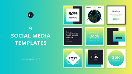 Square web banners for social media. Post layout templates.